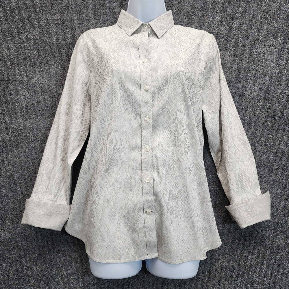 Chico's No Iron Coolmax Women's Snake Print Stretch Button Down Shirt‎ Size 1